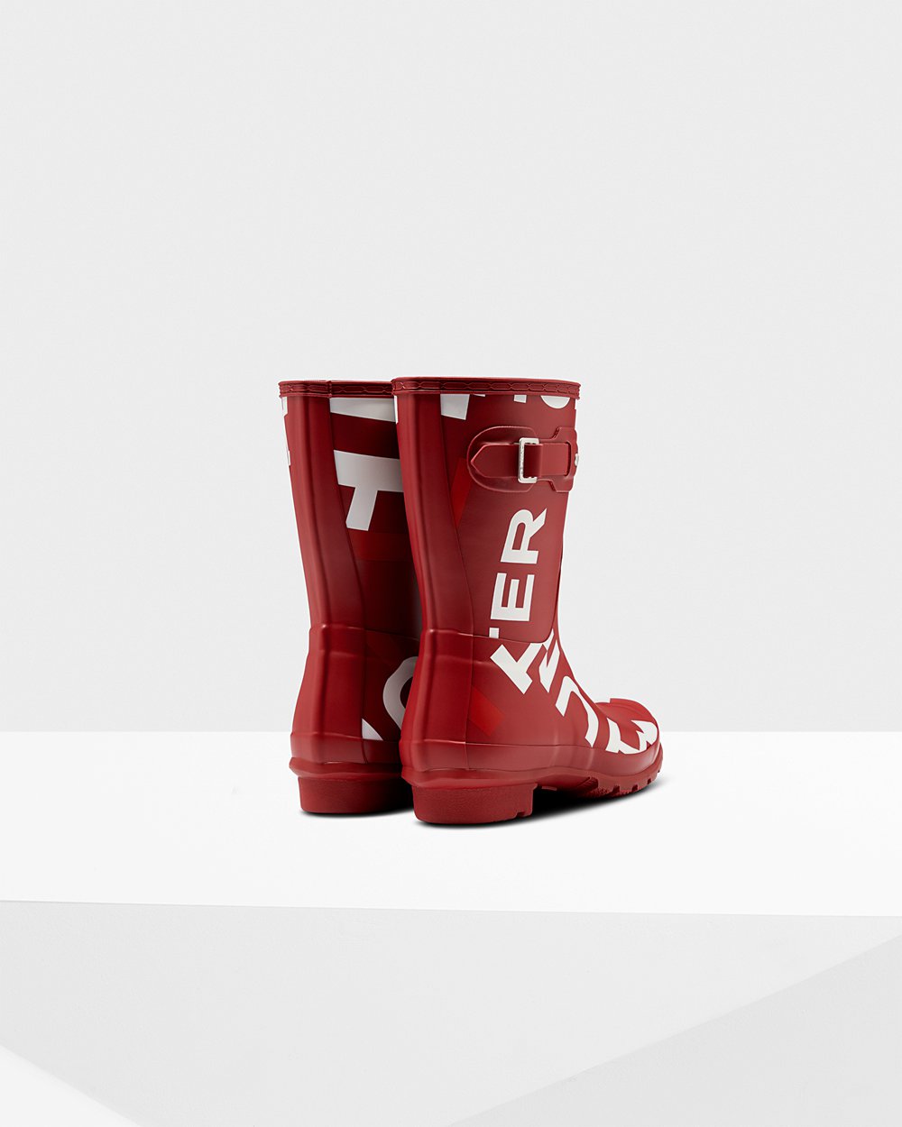 Hunter Mujer Original Exploded Logo - Botas de Lluvia Gris Rojas - 465-HXPBTC